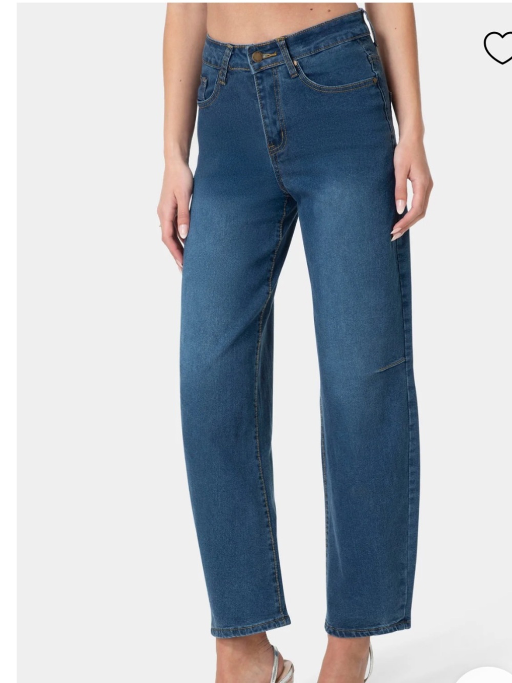 bebe High-Rise Barrel Leg Jeans in Classic Blue